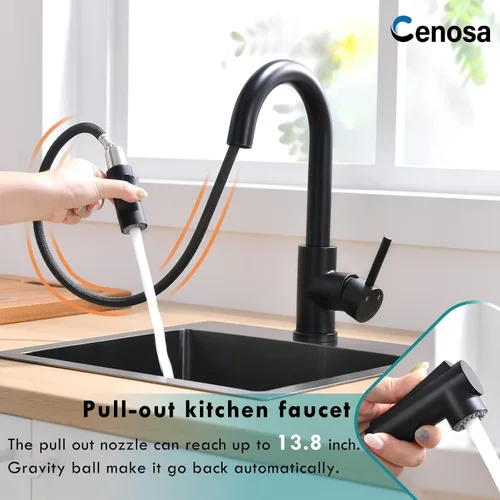 Miniatura 3 de Cenosa Moderno grifo de fregadero de barra para fregadero de cocina, manija única con rociador extraíble, grifo de fregadero de preparación fría y 4