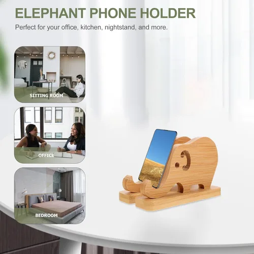 Miniatura 8 de UKCOCO Soporte de almohada de bambú de madera para teléfono Soporte de teléfono de elefante Soporte de teléfono Base de soporte de teléfono de bambú