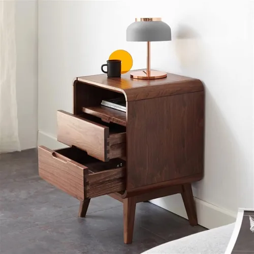 Miniatura 9 de SISWIM Mesitas de noche de madera de nogal negro dormitorio armario de almacenamiento mesita de noche pequeña mesa auxiliar