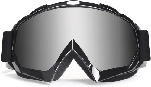 Gafas de motocicleta, gafas para bicicleta de tierra y motocross, anti UV y a prueba de polvo, flexibles, lente plateada antiniebla