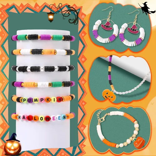 Miniatura 3 de Augshy 4200 cuentas de arcilla de Halloween Heishi planas, redondas, espaciadoras de polímero para hacer joyas, collares, pulseras y aretes