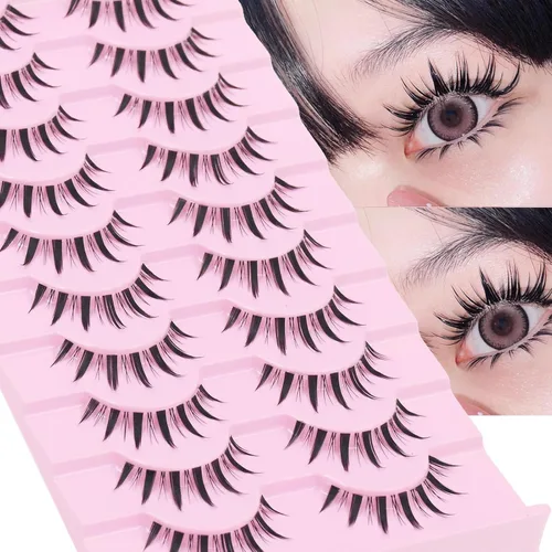 Miniatura 12 de 10 pares de pestañas postizas manga de aspecto natural, racimos ondulados, estilo puntiagudo de 0.630 pulgadas, pestañas japonesas de anime cosplay