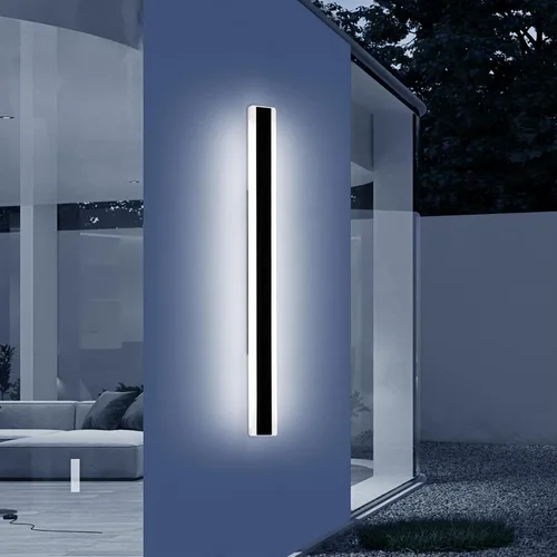 Miniatura 39 de Luz de pared exterior moderna de 47 pulgadas, accesorios de iluminación exterior de acrílico negro de 3000K, montaje en pared, luces de porche