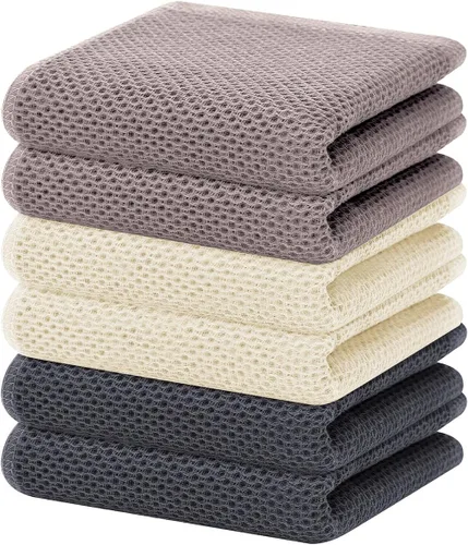 Miniatura 287 de Homaxy Paños de cocina de 100% algodón con tejido de gofre, ultra suaves, absorbentes, de secado rápido, 12 x 12 pulgadas, paquete de 6, amarillo