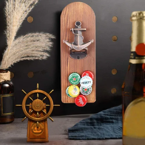 Miniatura 8 de Abrebotellas de cerveza montado en la pared con receptor de tapa magnética, abrebotellas magnético de madera para refrigerador, regalos de cerveza