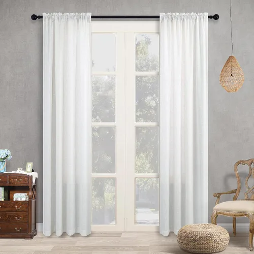 Miniatura 90 de KOUFALL Juego de 2 cortinas de puerta francesa, cortinas de lino para puerta/ventana, cortina transparente boho para cristal lateral delantero