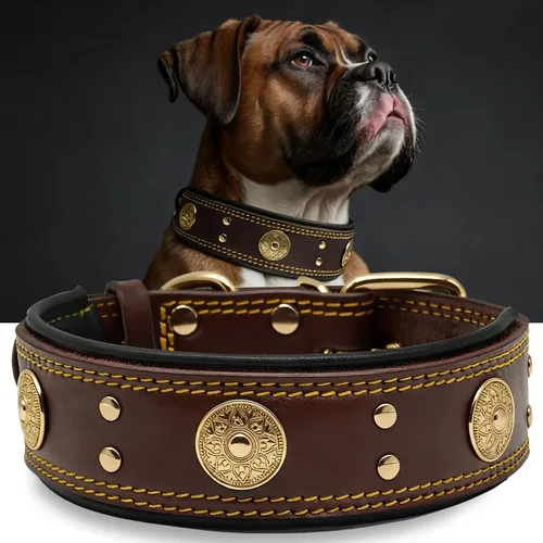 Miniatura 10 de Collar de cuero para perro, 2 pulgadas de ancho, collares de cuero genuino resistente, hecho a mano, suave y lujoso, la mejor opción llamativa