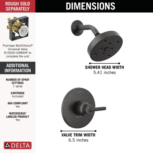 Miniatura 4 de Delta Faucet Trinsic Serie 14 - Kit de molduras de ducha de una sola función con cabezal de ducha H2Okinetic de un solo rociador, negro mate Mate