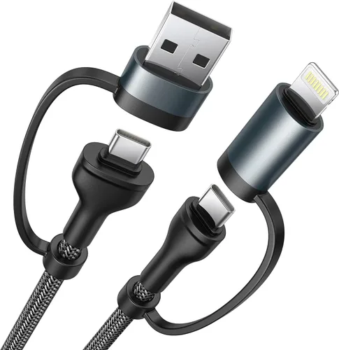 Miniatura 14 de Cable de carga 4 en 1, adaptador USB C Lightning USB C a USB C 60W PD [carga rápida y sincronización de datos] Cargador múltiple 4 en 1 para iPhone