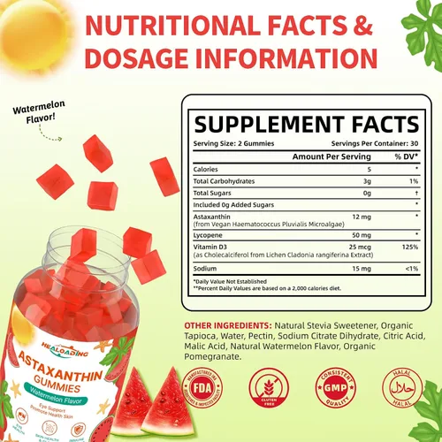 Miniatura 2 de Gomitas de suplementos de astaxantina de 12 mg: suplemento antioxidante para apoyar la salud de los ojos, la piel, las articulaciones y el sistema