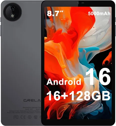 Crelander - Tablet Android 16 de 8.7 pulgadas, 16 (6+10) GB+128 GB Android Tablet con HD IPS 1340x800, cámara de 5MP+13MP, batería de 5000 mAh,