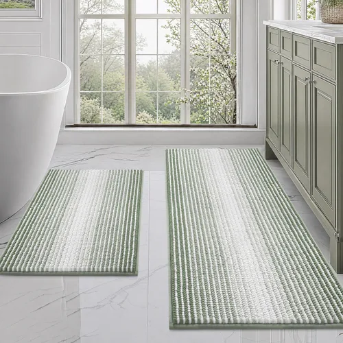 Miniatura 15 de BSICPRO Juegos de Alfombras y Tapetes para Baño, Juego de Alfombra de Baño de Felpilla Gruesa Absorbente de 2 Piezas Antideslizante, Tapetes Suaves