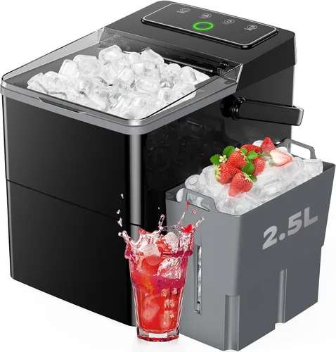 HOMEZAY - Máquina para hacer hielo de encimera, máquina de hielo compacta con cesta de hielo expandible de 2.5L y tanque de agua de 1.8L, control