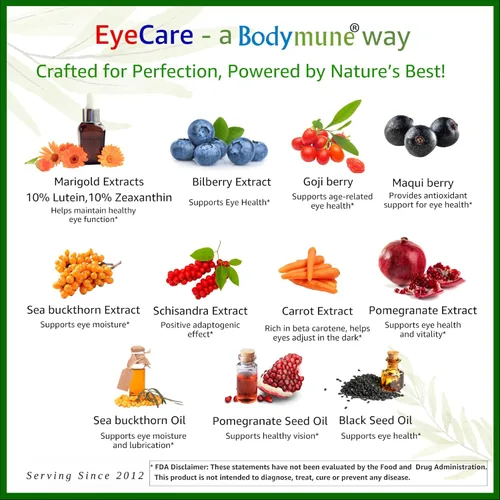 Miniatura 2 de Bodymune Advanced EyeCare Suplemento orgánico de salud ocular USDA con luteína y zeaxantina Extractos de maqui, goji y espino cerval de mar