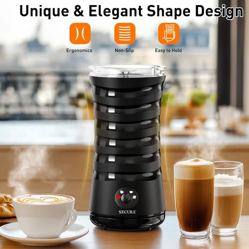 Miniatura 4 de Espumador de leche eléctrico Secura, vaporizador automático de leche, máquina de espuma caliente y fría 4-EN-1 - 8.4oz/240ml calentador de leche