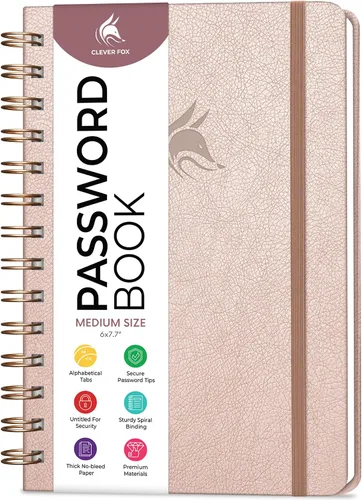 Miniatura 25 de Clever Fox Libro de Contraseñas en Espiral – Organizador de Direcciones de Internet y Contraseñas con Pestañas Alfabéticas Laminadas – Diario Negro