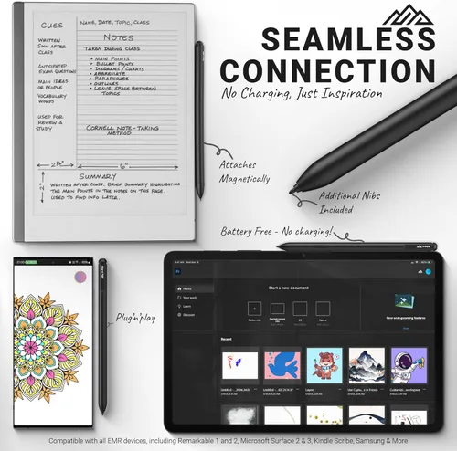 Miniatura 3 de V-Pen EMR Stylus Remarkable 2 bolígrafos de repuesto con borrador digital + 5 puntas Sensibilidad de nivel de presión 4096 y rechazo de palma