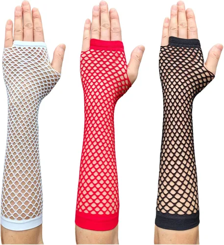 Miniatura 10 de Guantes de red sin dedos para mujer, guantes de red de pescado, calentadores de brazos de malla para fiestas Emo o góticas y 80s o 90S W-N-NG2