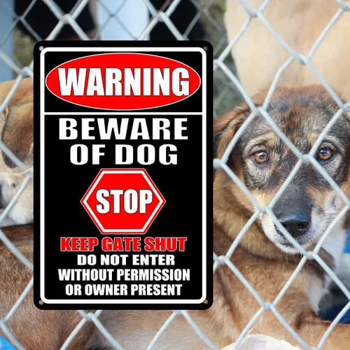 Miniatura 3 de Letreros de metal con texto en inglés "Beware Of Dog" para valla (paquete de 2) letreros de metal para decoración de perros, advertencia de jardín