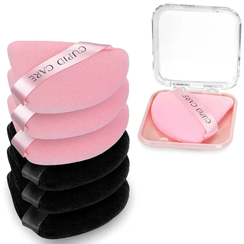 6 piezas de esponja en triángulo con 2 estuches de viaje, esponjas de polvo fijador para la cara, esponja de maquillaje de terciopelo para polvo