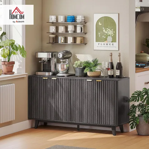 Miniatura 2 de HOMCOM Aparador de buffet con almacenamiento, mesa de buffet moderna acanalada de 55 pulgadas, gabinete de consola de barra de café con 2 estantes