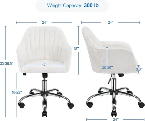 Miniatura 3 de Yaheetech Boucle - Silla de tocador de escritorio con respaldo, cómoda silla rodante de oficina con ruedas, ergonómica, altura ajustable, giratoria