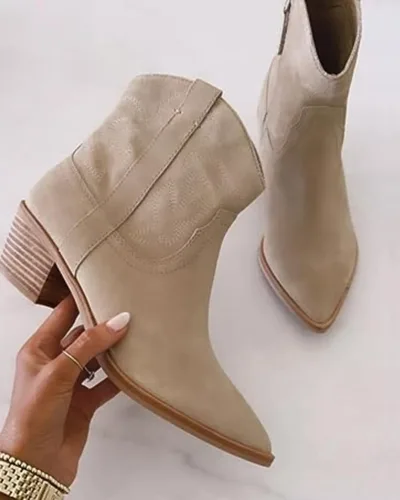 Miniatura 3 de Coutgo Botines vaqueros para mujer, estilo vaquero, con punta puntiaguda, tacón grueso, para fiesta