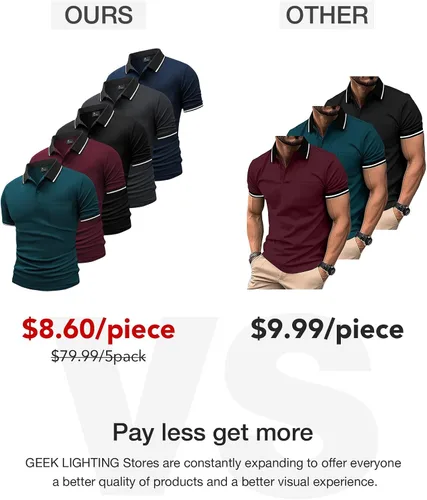 Miniatura 3 de GEEK LIGHTING Paquete de 5 camisas polo para hombre con bolsillo