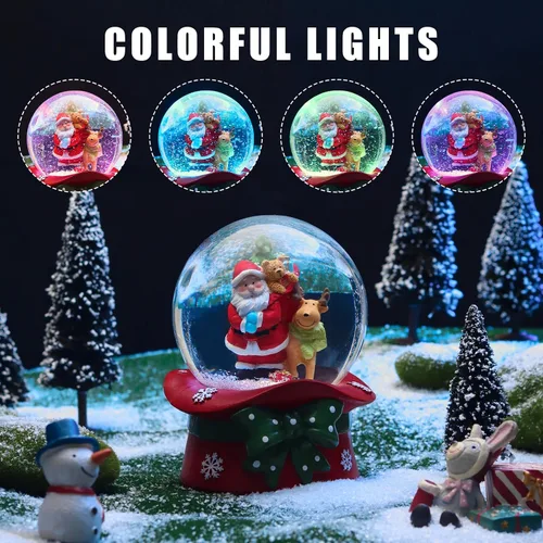 Miniatura 3 de Bola de Nieve Navideña de 100 mm con 8 Luces de Color, Bola de Nieve Musical, Papá Noel, Muñeco de Nieve, Reno, Caja de Música, Decoración Navideña