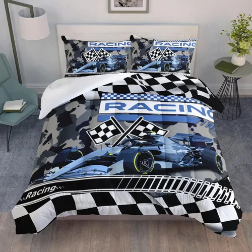 Miniatura 14 de AILONEN Juego de edredón de camión tamaño individual, juego de ropa de cama con temática de camión monstruo 3D sobre fondo azul, para niños y niñas