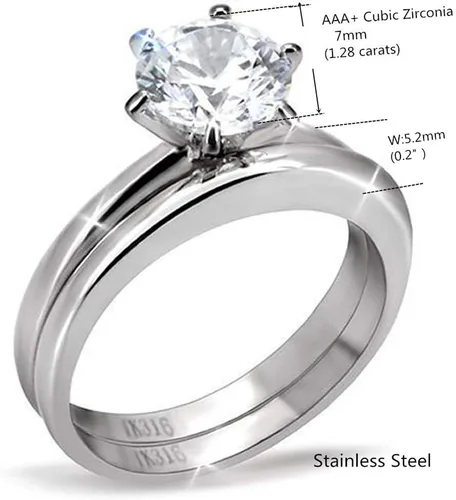 Miniatura 3 de MABELLA His Hers - Anillo de compromiso de acero inoxidable con circonita cúbica para mujer