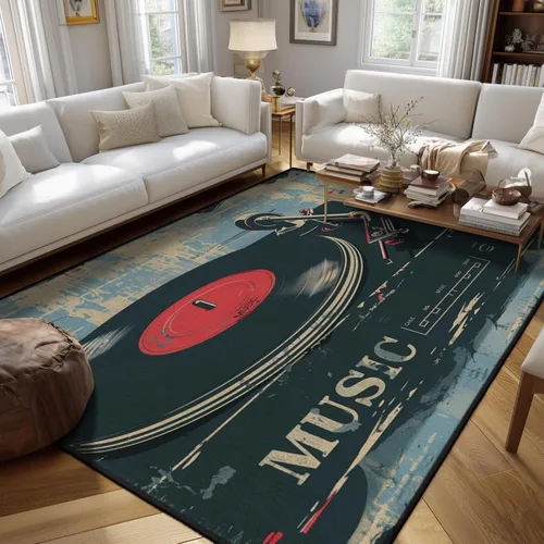 Miniatura 19 de keepcute Alfombra Redonda de Registro de Música Negra para Dormitorio, Sala de Estar, Estudio, Alfombra Antideslizante para Jugar, Alfombra