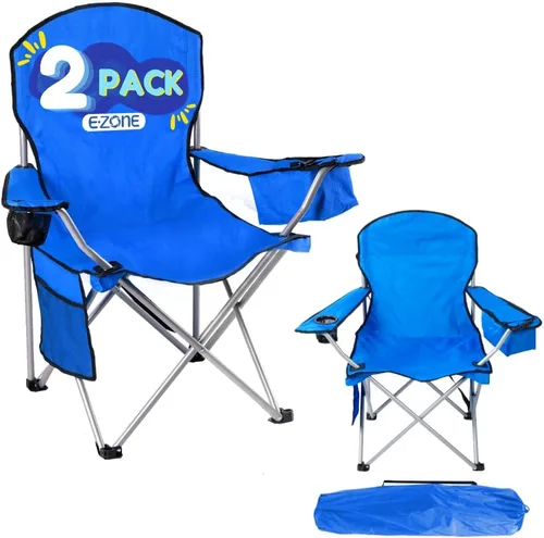 Miniatura 15 de EZONE Paquete de 2 sillas de campamento con enfriador de hielo integrado, silla portátil, bolsillo de almacenamiento, portavasos y bolsa