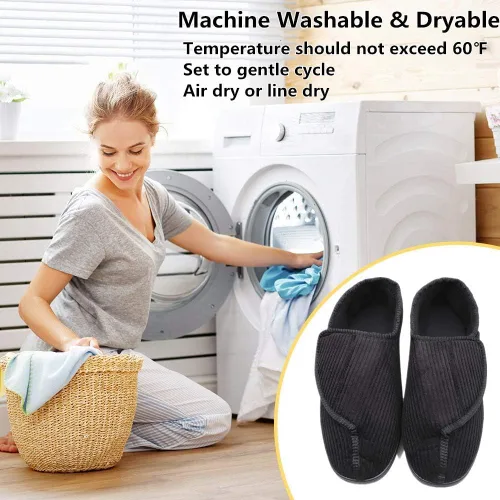 Miniatura 6 de Pantuflas diabéticas para hombre, extra anchas, espuma viscoelástica, cómodas, con cierre ajustable para pies hinchados, edema, artritis, ancianos