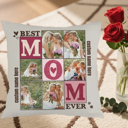 Miniatura 5 de Personalized Decorative Pillow Cover Using 6 Photos and Text for Mom, Soft Cushion Making a Memorable Gift for Mother’s Day Family Holidays or 6