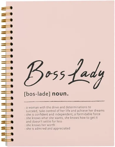 Tizzer Boss Lady Definition - Cuaderno con espiral de tapa dura con forro rosa para notas de trabajo, diario de 5.5 x 8.3 pulgadas, regalos para la