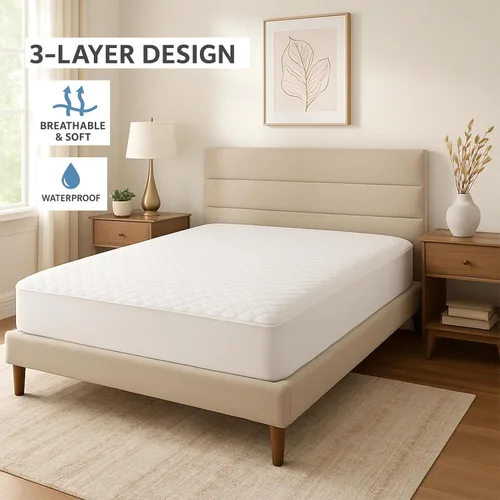 Miniatura 3 de Pacific Linens Protector de colchón impermeable acolchado blanco, bolsillo profundo de hasta 20 pulgadas, tela suave y transpirable, lavable a