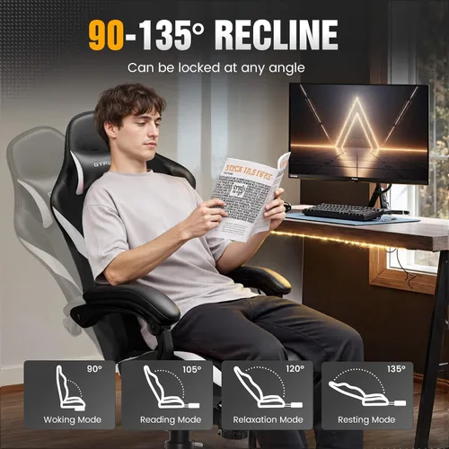 Miniatura 7 de GTPLAYER Silla de juegos con cojín de resorte de bolsillo, silla de oficina de cuero con respaldo alto ergonómico y soporte lumbar para aliviar