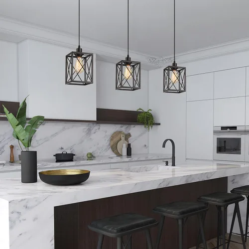 Miniatura 2 de Lámpara colgante de granja, luces colgantes negras para isla de cocina, lámpara colgante industrial con pantalla de luz, iluminación colgante