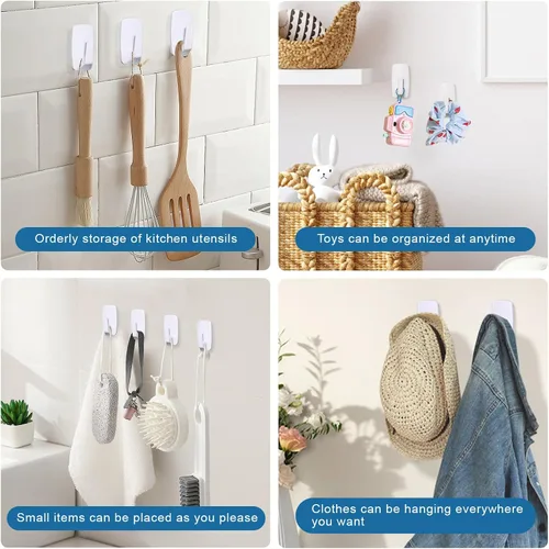 Miniatura 3 de Ganchos de pared resistentes grandes 6 piezas con 12 tiras adhesivas, gancho de pared removible para colgar, ganchos para colgar abrigos sin daños