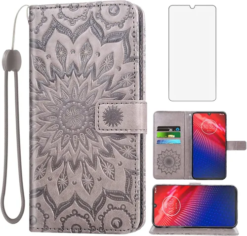 Miniatura 8 de Funda de teléfono para Motorola Moto Z4 Play/Moto Z4 con protector de pantalla de vidrio templado, funda magnética de cuero, soporte para tarjetas