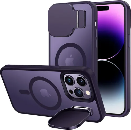 Miniatura 14 de Silverback Funda para iPhone 14 Pro Max con funda para cámara, compatible con MagSafe, con soporte integrado, funda magnética translúcida mate a
