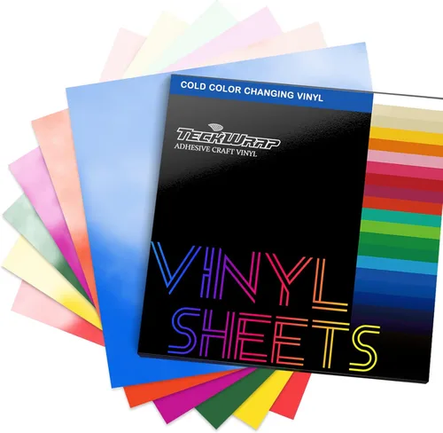 TECKWRAP - Vinilo que cambia de color, sensible al frío, para cortador de manualidades, hojas de vinilo permanente (translúcido a azul, rojo,