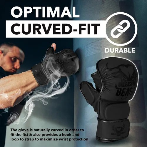 Miniatura 3 de BEAST RAGE Guantes MMA para Hombres Mujeres, Muñequeras Ajustables de Palma Abierta para Artes Marciales Grappling Sparring para Muay Thai Lucha