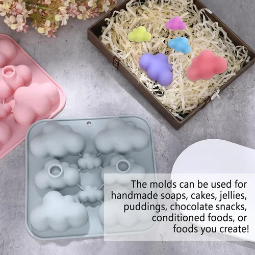 Miniatura 6 de Paquete de 2 moldes de silicona con forma de nube, moldes de chocolate en forma de nube, moldes de gomitas de nubes 3D, moldes de silicona