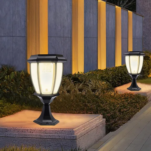 Miniatura 5 de Lámpara solar LED para poste de entrada, valla de entrada, farol al aire libre, para el hogar, jardín, patio, 6000 lúmenes (negro)