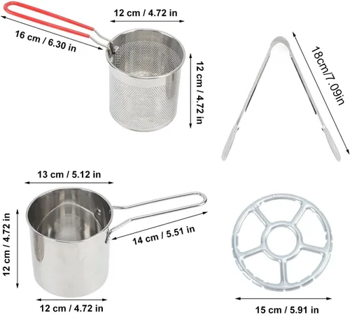 Miniatura 4 de Olecranon - Olecranon - Olla pequeña de acero inoxidable para freír pescado, camarones y pollo (juego de 5 piezas: olla + cesta coladora)