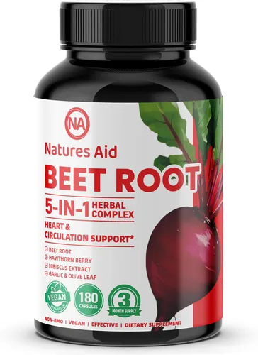 Natures Aid Cápsulas de raíz de remolacha – Super Beets Suplementos de extracto de remolacha fresca para óxido nítrico, presión arterial y apoyo a