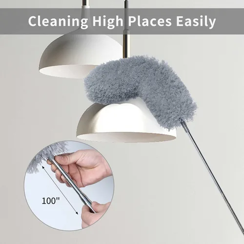 Miniatura 2 de BOOMJOY Plumero de microfibra con poste de extensión de 100 pulgadas, plumeros para limpiar techos altos, ventiladores, persianas, muebles, gris