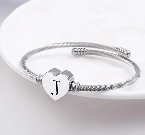 Miniatura 2 de MUERDOU Pulsera con inicial para mujer, pulsera de 26 letras del alfabeto, pulsera con dije de corazón y cable, regalos para ella